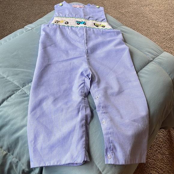 Smocktions Boys romper size 2T motorcycle ATV jeep smocked blue gingham Kids - Picture 2 of 7